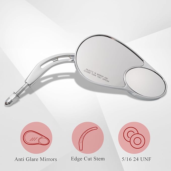 WOWTK Rearview Mirrors,Split Vision Mirrors for Harley 1982-2025 Most Models Road King Street Glide Road Glide Softail Iron 1200 Iron 883 Deluxe Fat Boy Sport Glide XG750 XG500,Chrome