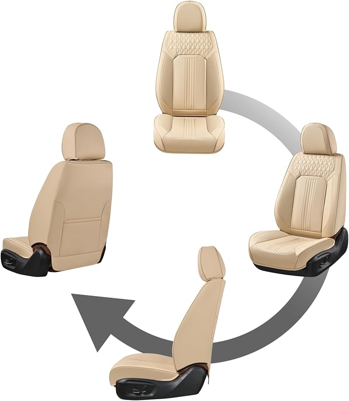 Coverado Front Seat Covers, Leather Car Seat Cover, Waterproof Car Seat Protector, Driver Seat Covers Car Seat Cushion Universal Fit for Most Cars, Beige