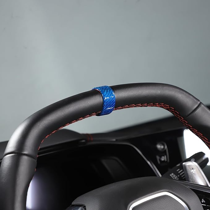 Daeiclru Real Carbon Fiber Steering Wheel Circle Cover Sticker Compatible with Chevrolet Corvette C8 Stingray 2020-2025, Steering Wheel Top Center Guide Decorative Accessories (Blue)