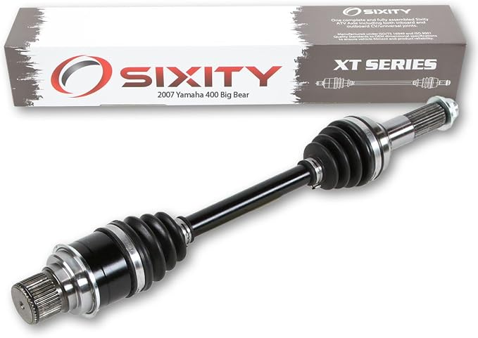 Sixity XT Rear Left CV Axle for Yamaha Big Bear 400 2007 - IRS YFM40FBHW | FBW FBEW FBW-B 4X4. Complete axle assembly with a 5140 chrome steel shaft, inboard and outboard CV joints, fully assembled