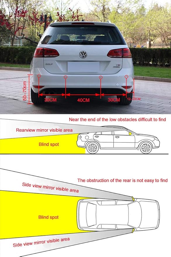 Riloer Car Front and Rear Security Reversing Radar Kit, LED Display Buzzer Alarm 8 Sensor Front and Rear Parking Sensor Prompt for Cars (White)
