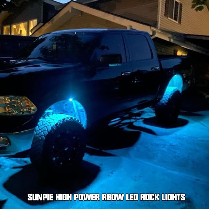SUNPIE 16 Pods Upgraded 210 Degrees Wide Angle RGBW Rock Lights App/Control Voice Mode Music Mode Automatic Control Neon Light Kit Wheel Well Lights for Off Road Truck SUV ATV UTV Boats