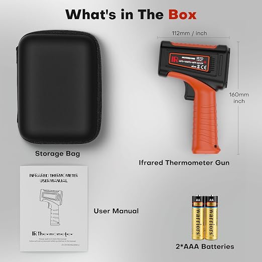 Infrared Thermometer Gun, -58°F to 3272°F, High Temp 50:1 | Built for Kilns, Furnaces & Industrial Maintenance • Fast 0.5s Response • Data Storage Function