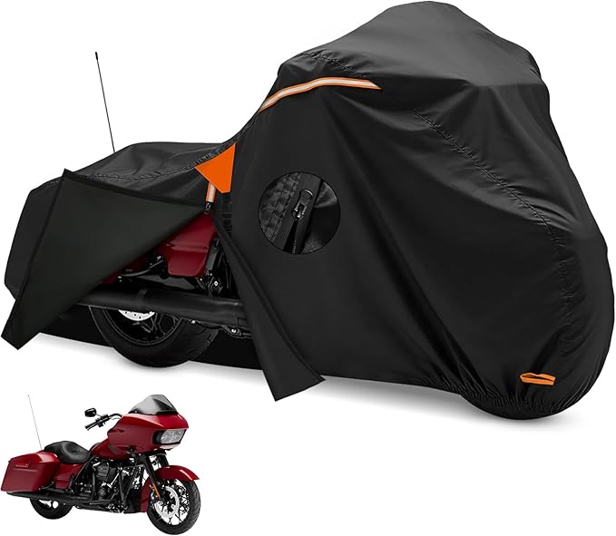 XYZCTEM Motorcycle Cover Heavy Duty Waterproof with Side Box, Fits Harley Davidson Touring Models Road King Road Glide Street Glide Electra Glide Outdoor All Weather Protection, 107 Inch