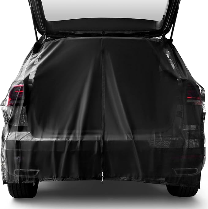 Yahenda SUV Tailgate Mesh Screen for Camping, Car Tailgate Tent Shade, Breathable Bug Screen with Magnetic Design, UV Protection Privacy Cover, Car Camping Accessories(Large,Half Wrap,Black)