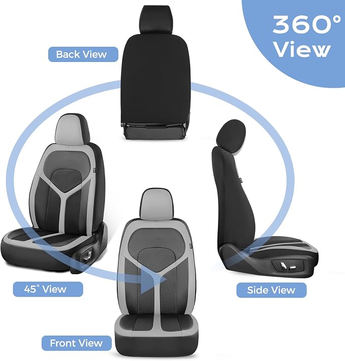 FLORICH Car Seat Covers Front Seat, Universal Seat Cover 2 Seats, Automotive Seat Covers with Mesh Leather, Waterproof Car Seat Protector, Breathable Car Seat Cushion for Most Car SUV Truck, Gray