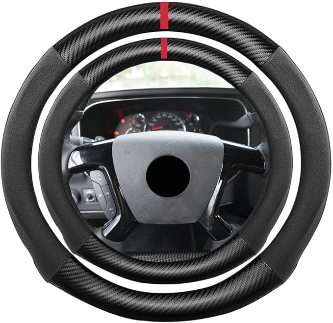 Suede Carbon Fiber Steering Wheel Cover, Compatible with GMC Savana 16 inch Soft Suede Touch Leather Sport Non-Slip Automotive Interior Accessories