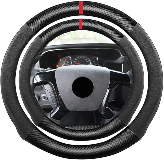 Suede Carbon Fiber Steering Wheel Cover, Compatible with GMC Savana 16 inch Soft Suede Touch Leather Sport Non-Slip Automotive Interior Accessories
