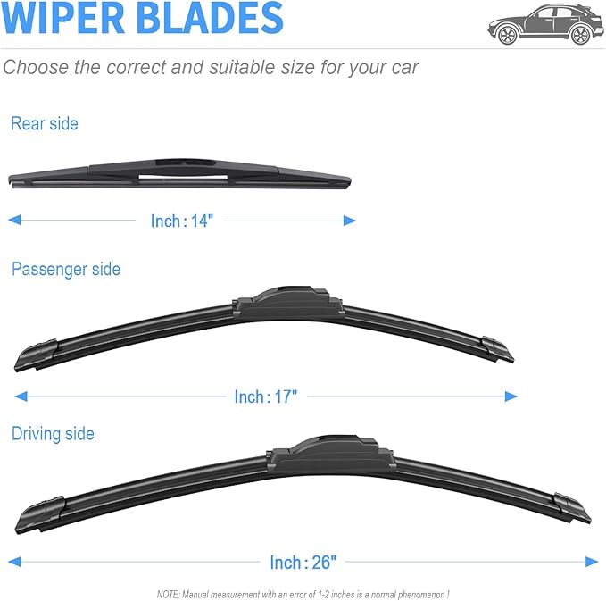 Gavimnal® 26"+17"+14" Silicone Wiper Blades Replacement For Subaru Forester 2012-2018,Outback 2015-2019,Legacy 2015-2019,All-Season Front Rear Windshield Wiper Blades(Set of 3)
