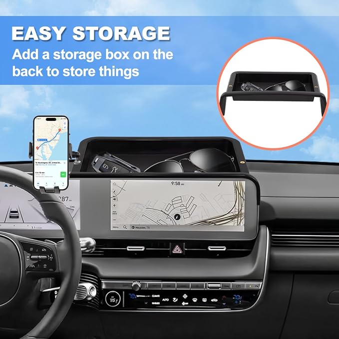 Car Phone Holder Compatible with Hyundai Ioniq 5 2022-2025 Accessories 12.3-Inch Screen Fixed Clip, Cell Phone Mount with Dash Tray Center Console Organizer Hands-Free 360° Rotation