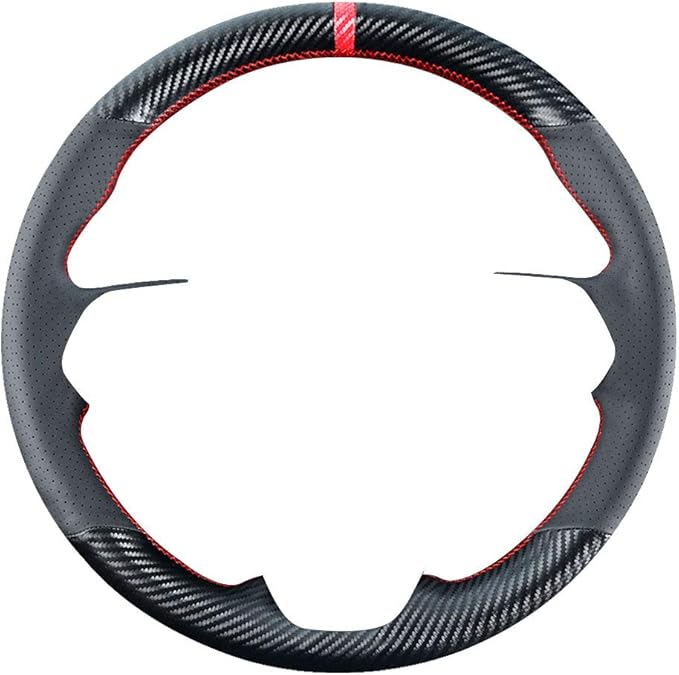DIY Stitching Carbon Fiber Steering Wheel Cover for Toyota RAV4 SUV Avalon 2019-2021 / for Toyota Camry 2018-2021 / for Corolla 2020 2021 15 inches Black Leather Interior Accessories