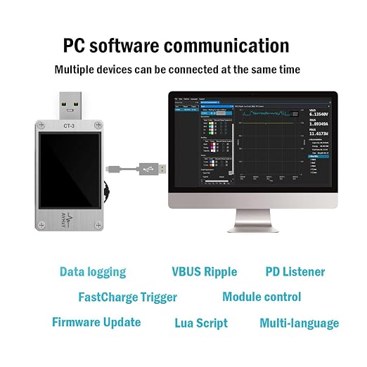 USB Power Meter USB 3.1 Tester Digital Multimeter Current Tester Voltage Detector Lua Interpreter Integrated DC 26V 6A PD 2.0/3.0 QC 2.0/3.0/4.0 pps Trigge
