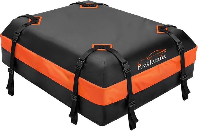 FIVKLEMNZ Rooftop Cargo Carrier - 15 Cubic Waterproof Roof Top Cargo Bag for All Cars SUVs with/Without Rack, Heavy Duty 840D Car Roof Bag with Anti-Slip Mat, 8 Reinforced Straps, 6 Door Hooks & Lock