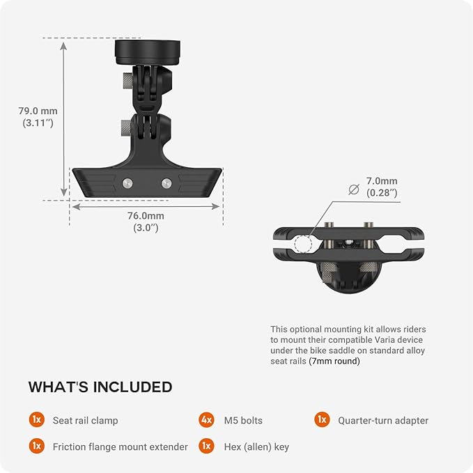 TUSITA Seat Rail Mount Kit Compatible with Garmin Varia RTL510 RTL515 RVR315, RearVue 820 Rearview