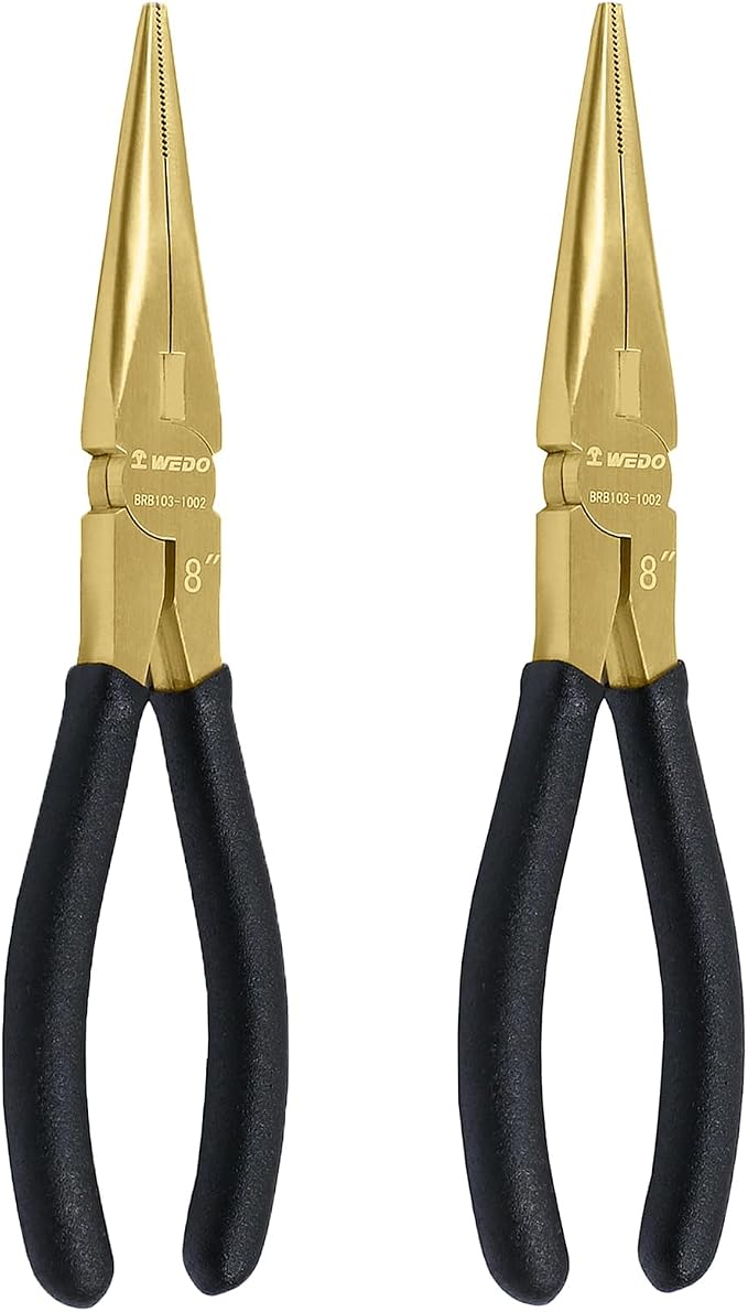 WEDO 2-Piece Brass Pliers Set, 8"" Long Nose Pliers with Non-Slip Handle, Snipe Nose Pliers, Length 200mm, BRB103-2pcs