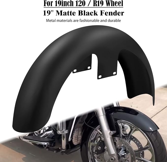 19" Motorcycle Front Fender Mudguards For 120 / R19 Tire Fit for Harley Bagger Touring Road King Electra Glide Street Glide FLHR FLHX (Matte Black)