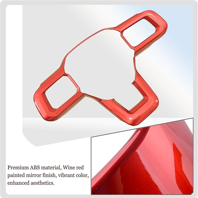 MUXEE Steering Wheel Button Frame,for Ford Mustang 2024 2025 2026 - ABS Wine red Sport Steering Wheel Frame Cover Steering Wheel Button Wrap Accessories