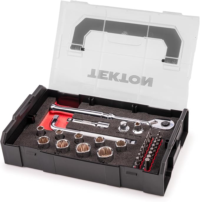 TEKTON 3/8 Inch Drive 12-Point Socket, Bit Ratchet Set, 32-Piece | SKT96101
