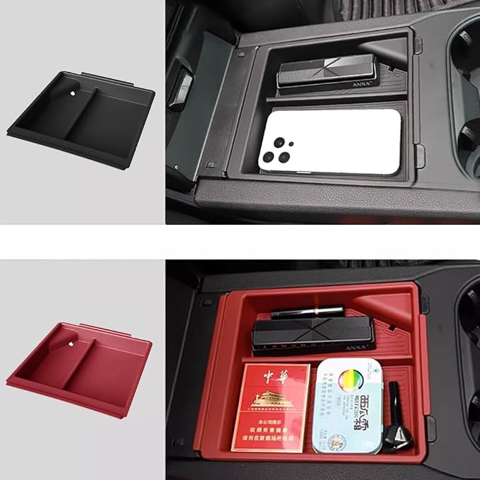 Car Central Control Armrest Storage Box Center Console Organizer Tray Storage Box for Porsche Cayenne 2024-2026 Interior Accessories Gear Shift Panel Storage Tray Insert Box (Style 1 Red)