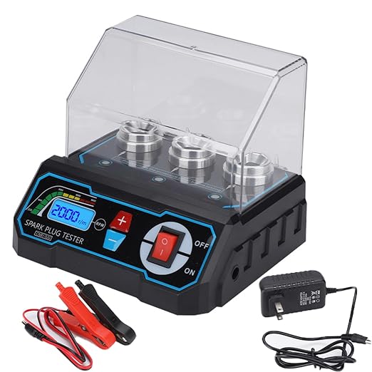 3-Hole Spark Plug Tester, Automotive Engine Ignition Coil Tester with LCD Display, Adjustable 200-9000RPM, Adjustable Socket Spark Plug Gap Tool for 12V Gasoline Vehicles