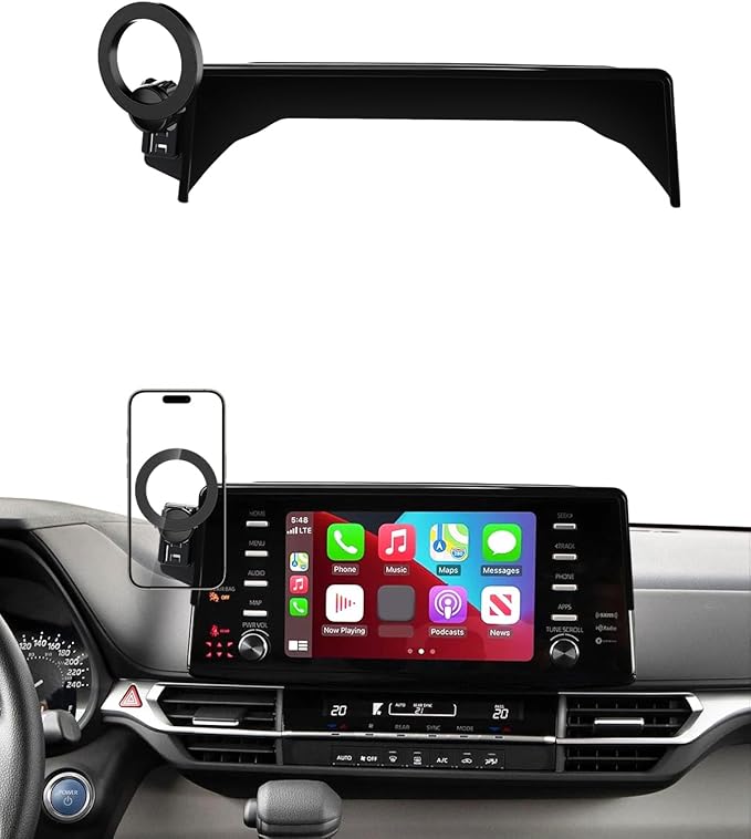 PZK Car Phone Mount for Toyota Sienna 2021-2024 XLE/XSE/Limited/Platinum Accessories 12.3-Inch Screen Fixed Clip Compatible with MagSafe Car Phone Holder with Sunglasses Storage Box 360° Rotation