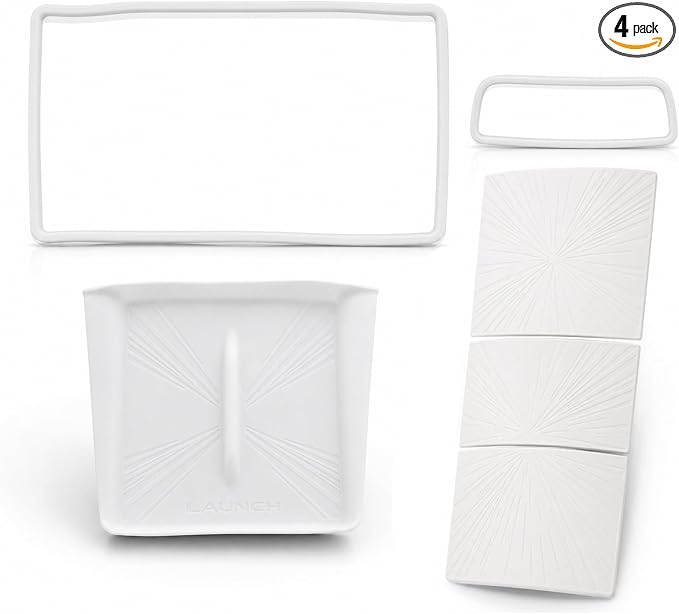 4Pcs White Soft Silicone Interior Kit for Tesla Model 3 Highland 2024-2026 & for Model Y Juniper 2025-2026, Center Console Cover, Screen Bezel, Charging Pad Mat, Mirror Frame