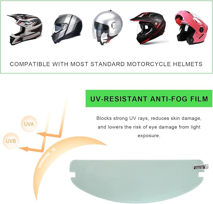 Anti Fog Film for Motorcycle Helmets, Helmet Visor Lens Insert Nano Coating Sticker, Universal Helmet Shield Film Lens (Clear)
