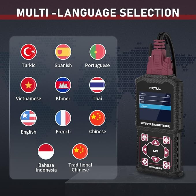 M3-C Motorcycle Diagnostic Tool for Suzuki Vespa Euro 5 | Full-System Scanner ECM ABS IMMO, Live Data, Actuation Test, Fault Code Reader, Throttle Learning, Idle Adjustment