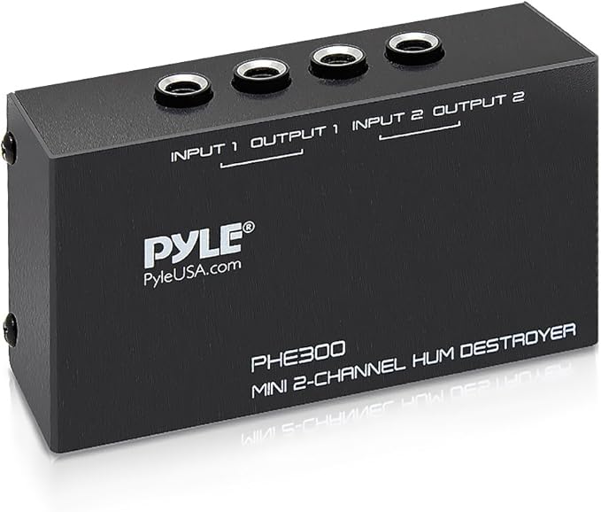 Pyle Compact Mini Hum Eliminator Box - 2 Channel Passive Ground Loop Isolator, Hum Killer PHE300 & Hosa CPP-204 Dual 1/4" TS to Dual 1/4" TS Stereo Interconnect Cable, 4 Meters