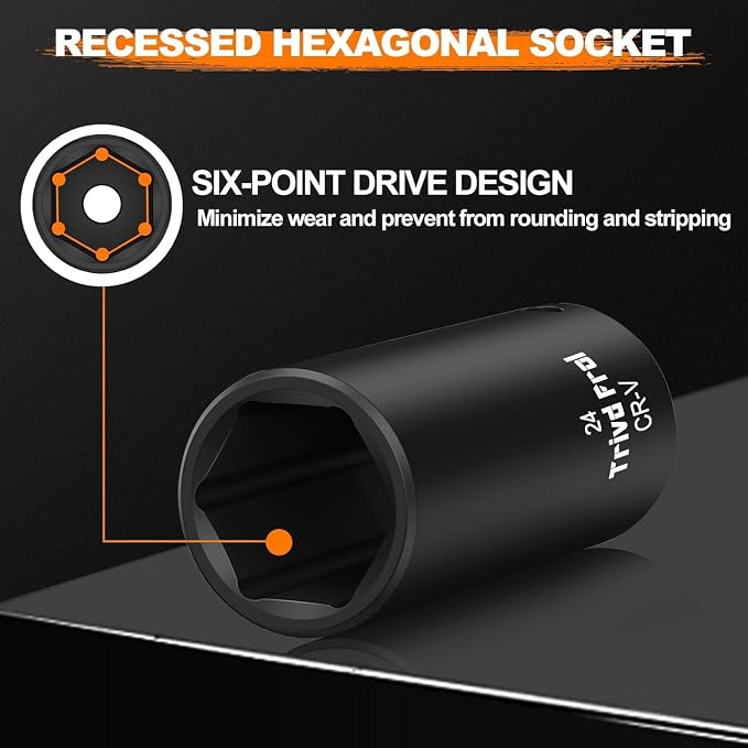 Impact Socket Set 1/2" Drive - Trivd Frol 65pcs Impact Socket Set Metric and Standard Full, Metric Socket Set 8-24mm & SAE Socket Set 3/8"-1-1/4", Shallow & Deep Socket Set, Extensions, Adapter