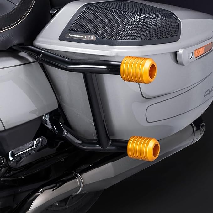 Advanblack ProTek Machined Crash Bar Sliders 1.25" Decorative Wheel Rotatable End For Front Engine Guard Rear Saddlebag Guards (Gold CNC)