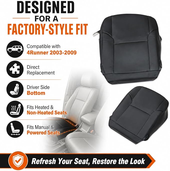 SecosAutoparts 4-Piece Front Seat Cover Set for Toyota 4Runner 2003-2009 - Black Leather Driver & Passenger Bottom + Back Replacement Covers, Custom Fit for Limited SR5 Sport TRD, with Foam Padding