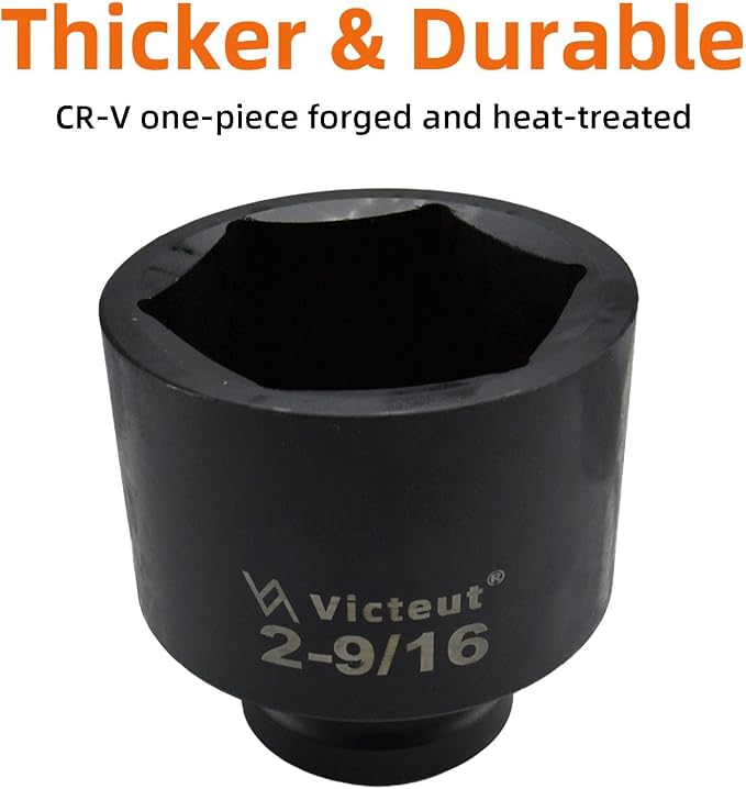 1" Drive 2-9/16" Impact Socket, 6-Point, Heat Treated Cr-V Alloy Steel, One-Piece Forged, Surface Phosphating and Blackening Treatment, Anti-rust, Radius Corner Design, No Harm to Nut Corners