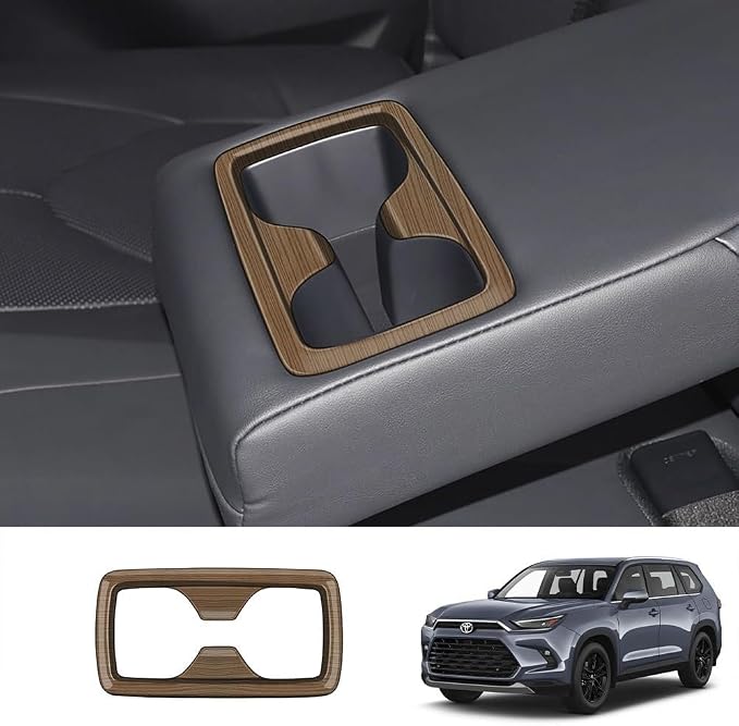 Second Row Cup Holder Panel Cover Interior Modifications Compatible with Toyota Grand Highlander 2024 2025 2026 Fit for 2024-2026 Grand Highlander ABS Accessories(Wood Grain)
