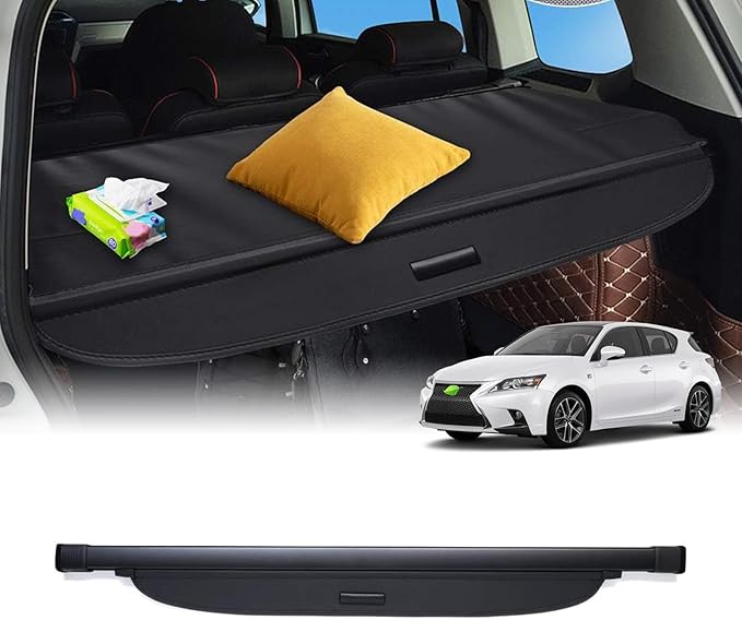 Powerty Retractable Cargo Cover for 2011-2017 Lexus CT200h, Canvas Texture Trunk Cover Privacy Screen Rear Security Shade for CT200h Accessories