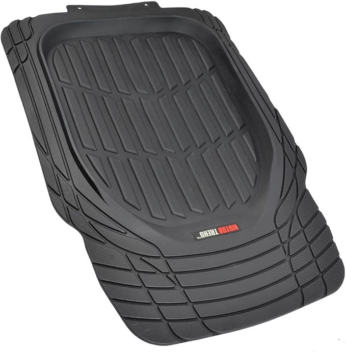 Motor Trend FlexTough Deep Dish Heavy Duty Rubber Floor Mats & Cargo Liner for Trunk All Weather (Black) - Complete Coverage Set