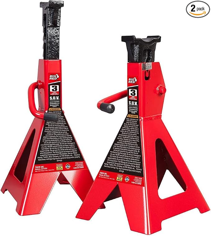 Big RED Torin 3 Ton Steel Jack Stands: for Small SUVs, Cars, Trucks, Trailers - Red, 1 Pair (2 Pack)