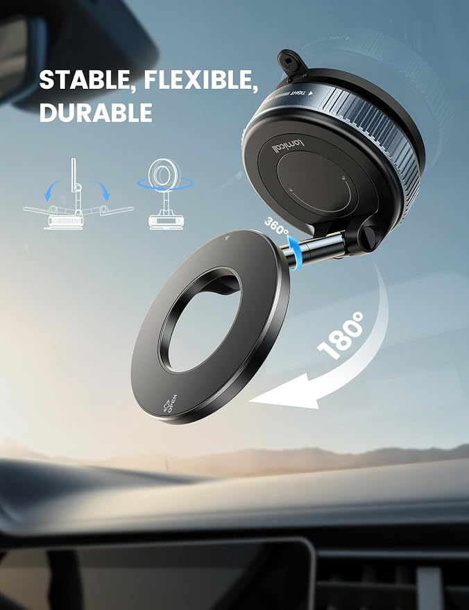 Lamicall Car Phone Holder - [70 LBS Strongest Suction] for Magsafe Car Mount, 360° Adjustable Suction Cup Phone Mount Dashboard Windshield Vacuum Magnetic Phone Holder for Car fit iPhone 17/16Pro Max