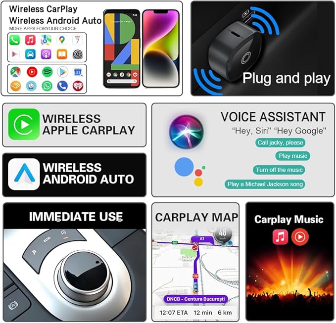 CarPlay Wireless CarPlay Adapter for iPhone for Volvo XC90 XC60 XC40 S60 V90 Accessories, Convert Wired to Wireless CarPlay Adapter (carplay Model B)