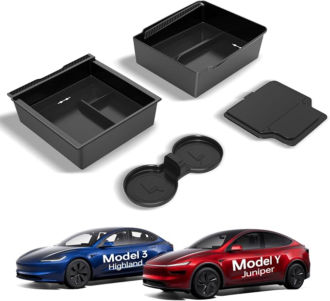 for Tesla Model Y Juniper Accessories (2025-2026) Center Console Organizer, Slide Smoothly Wear-Resistant Easy to Clean for Model 3 Highland 2024-2026, 4 PCS