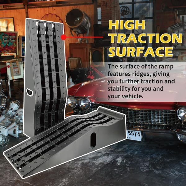 MaxxHaul 50515 6.25" Lift Car Ramps, 2-Pack – 13,000lb GVW, Deep Grooved Surface for Stable Tire Placement, Heavy-Duty, Black
