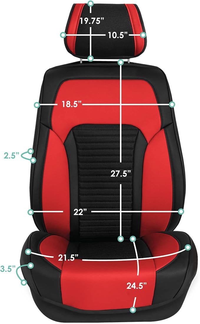 FH Group Front Set Faux Leather Car Seat Cover Cushions for Low Back Seat, Universal Fit, Airbag Compatible Seat Cover for SUV, Sedan, Red