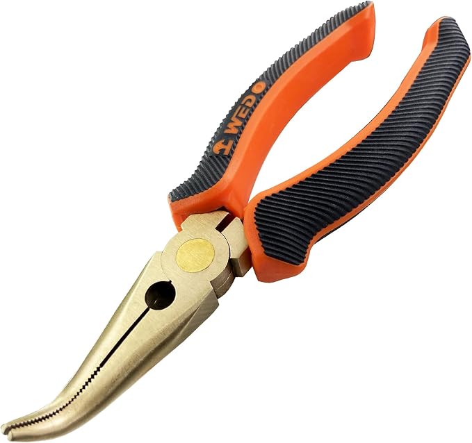 WEDO 6” Non-Sparking Bent Needle Nose Pliers 45 Degree,Long Nose Pliers,Wire Cutters,Used for Cutting Clamping Pinching Jewelry Making,Aluminum Bronze,DIN Standard,BAM&FM Certificate,Length 150mm