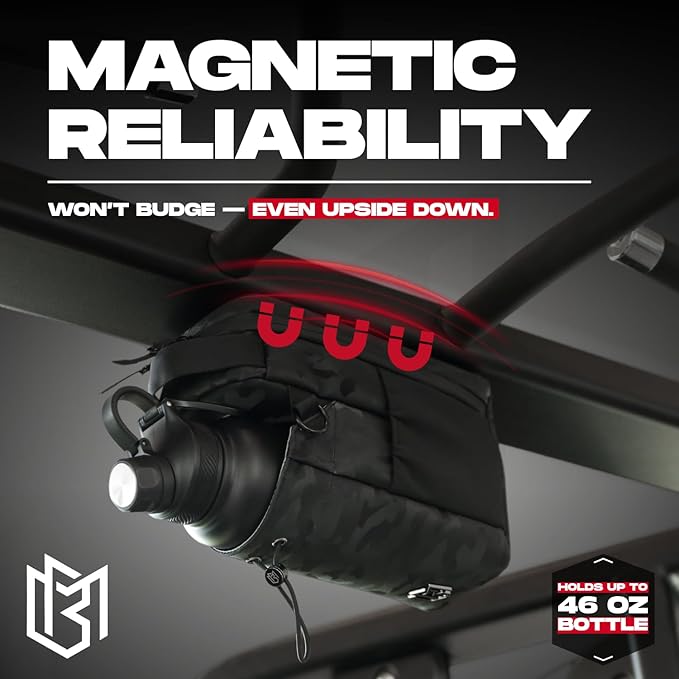 Magnetic Bottle Bag Sling Bag for Men and Women | Gym Bag for Gym, Travel, Work, and Sports | Keep Your Items off the Dirty Gym Floor With Magnetic Attachment (Black Camo)