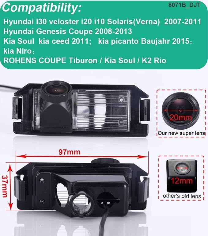 HD 1280x720pixel 1000TV Lines License Plate Rear View Reverse Backup Camera Replacement for Hyundai I30 Veloster i20 i10 Verna Genesis Coupe Kia Soul Ceed picanto NIRO K2 Rio