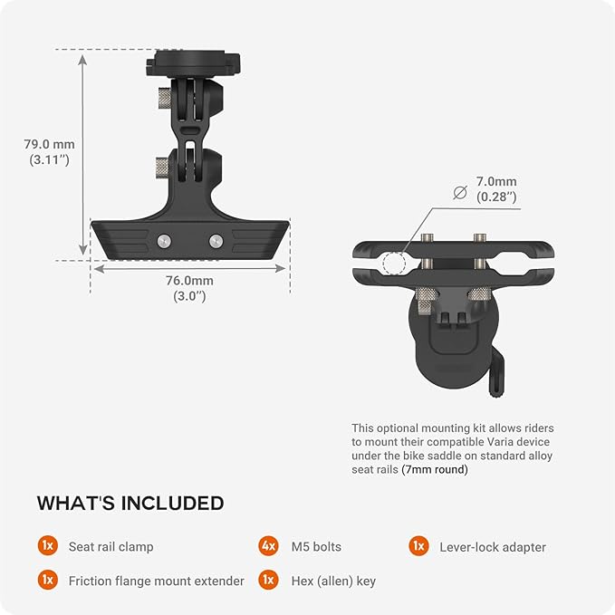TUSITA Seat Rail Mount Kit Compatible with Garmin Varia RCT715 Bicycle Radar