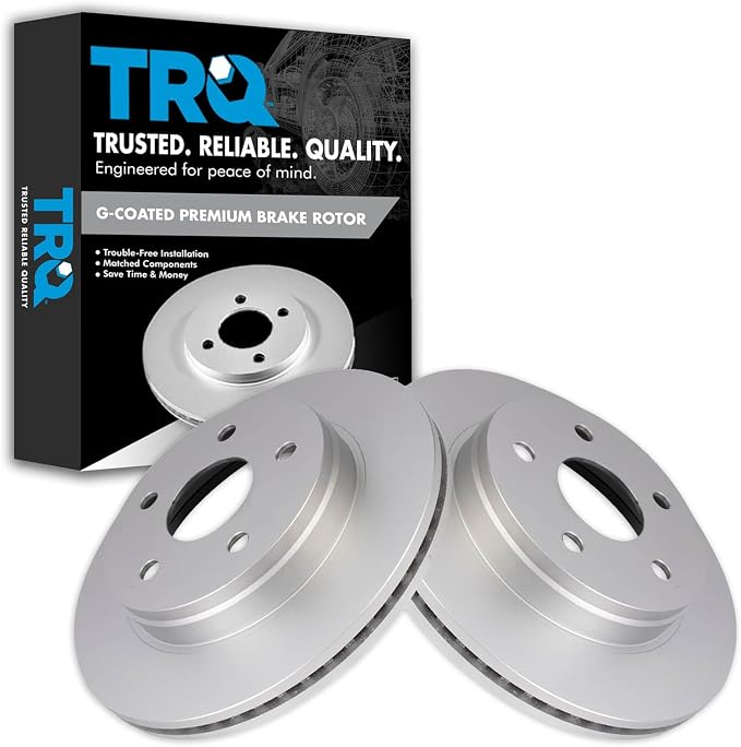 TRQ Front Brake Rotor Set G Coated Vented Compatible with 2007-2009 Chrysler Aspen 2004-2009 Dodge Durango 2002-2010 Ram 1500 2011-2018 Ram 1500 2019-2023 1500 Classic