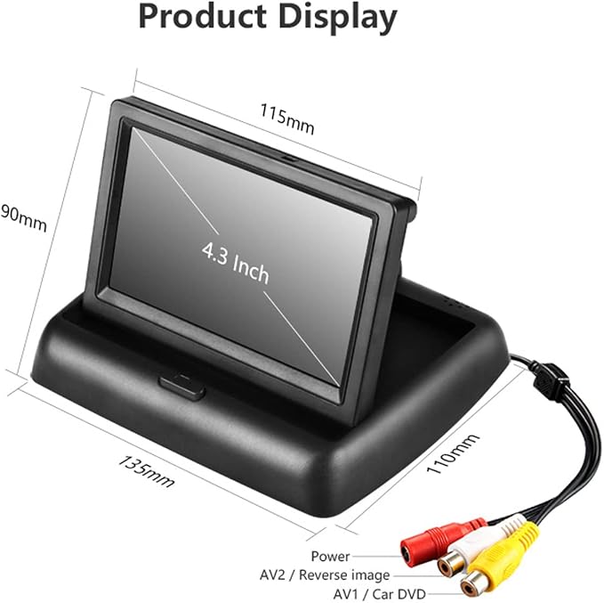 4.3 Inch Small Mini Digital Flip Down Foldable Monitor Screen for Car Truck Vehicle Rear View Reverse Parking Kits Home CCTV
