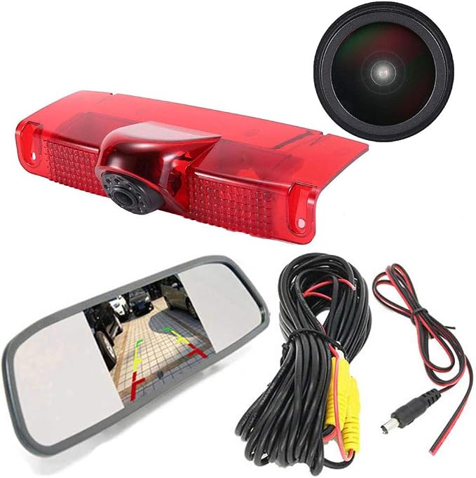 1280*720 pixel Super HD Brake Light Car Camera with Rear-view Mirror, 170° Wide Angle Night Vision Reversing Camera Replacement for Chevrolet Express GMC Chevy Savana Exporer Vans Cargo Van 2003-2018