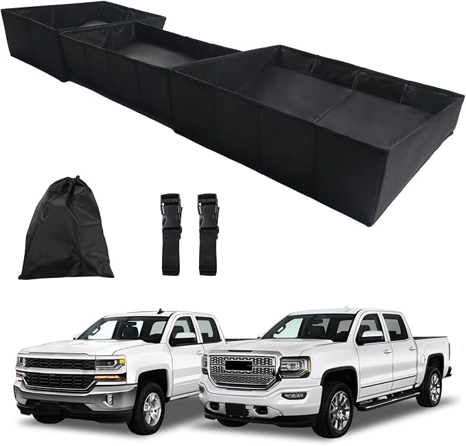 Foldable Under Seat Storage Box for 2014-2018 Chevrolet Silverado/GMC Sierra 1500 2015-2019 Silverado/Sierra 2500HD 3500 HD Crew Cab | Sierra Accessories Truck bed Underseat Storage Organizer